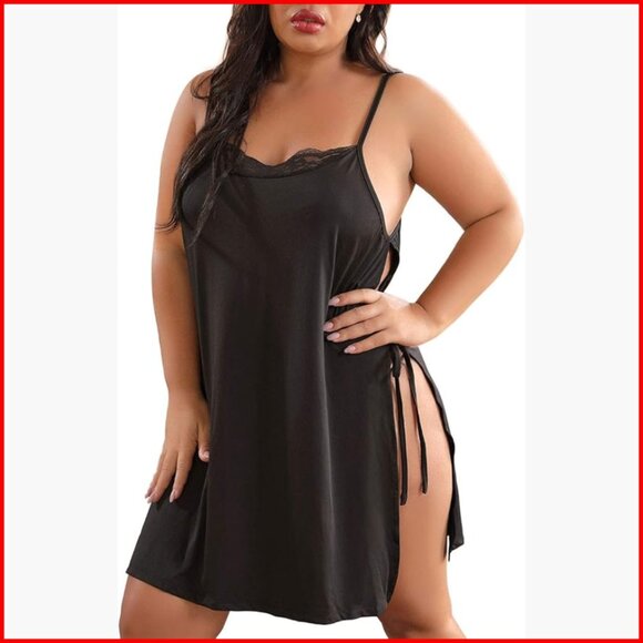 Other - Plus Size Lace Babydoll Chemise with Side Slit Adjustable Straps